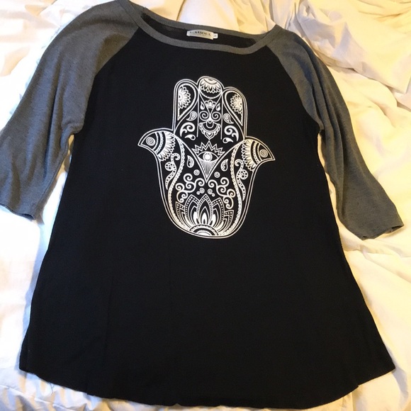 Hamsa women’s sz M black & grey top 3/4 sleeves - Picture 3 of 5
